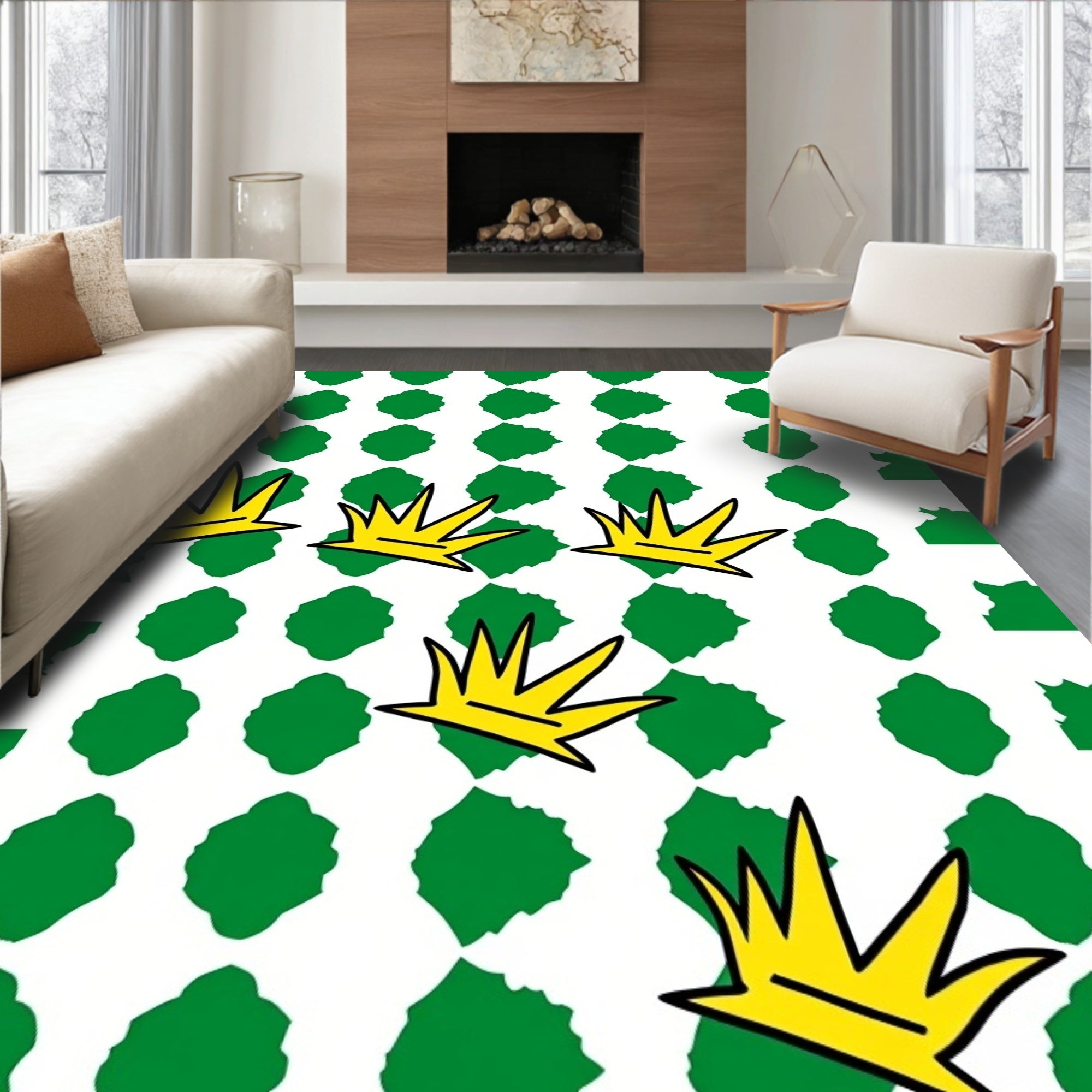 Yellow Crown Green Diamond Collage Rug