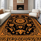 Orange Black Sun Floral Medallion Rug