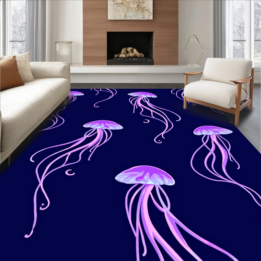 Vibrant Pink Jellyfish Deep Blue Sea Rug