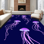 Vibrant Pink Jellyfish Deep Blue Sea Rug