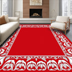 Crimson White Floral Border Frame Rug