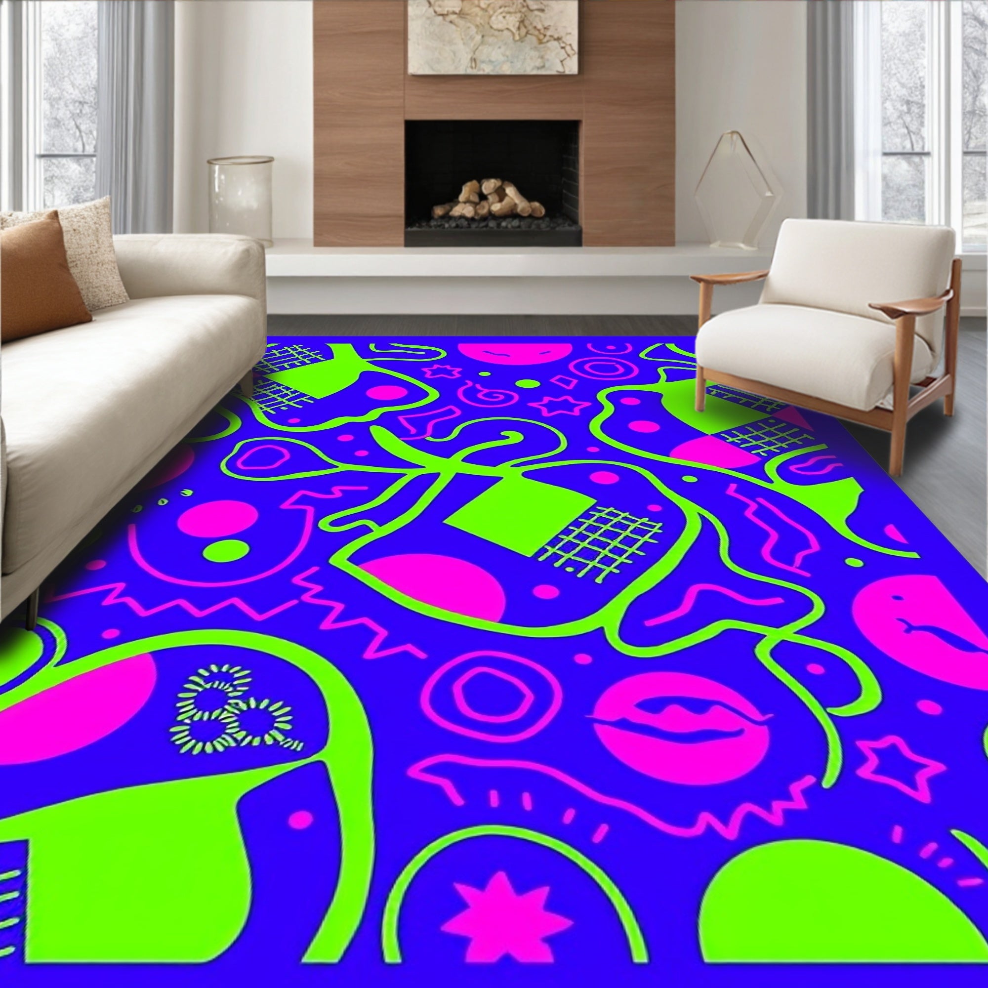 Neon Geometric Blob Collage Rug