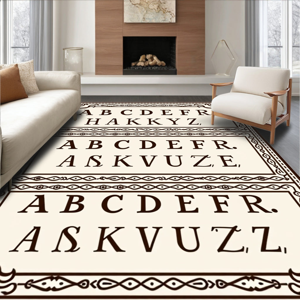 Ornate Sepia Typography Border Rug