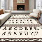 Ornate Sepia Typography Border Rug