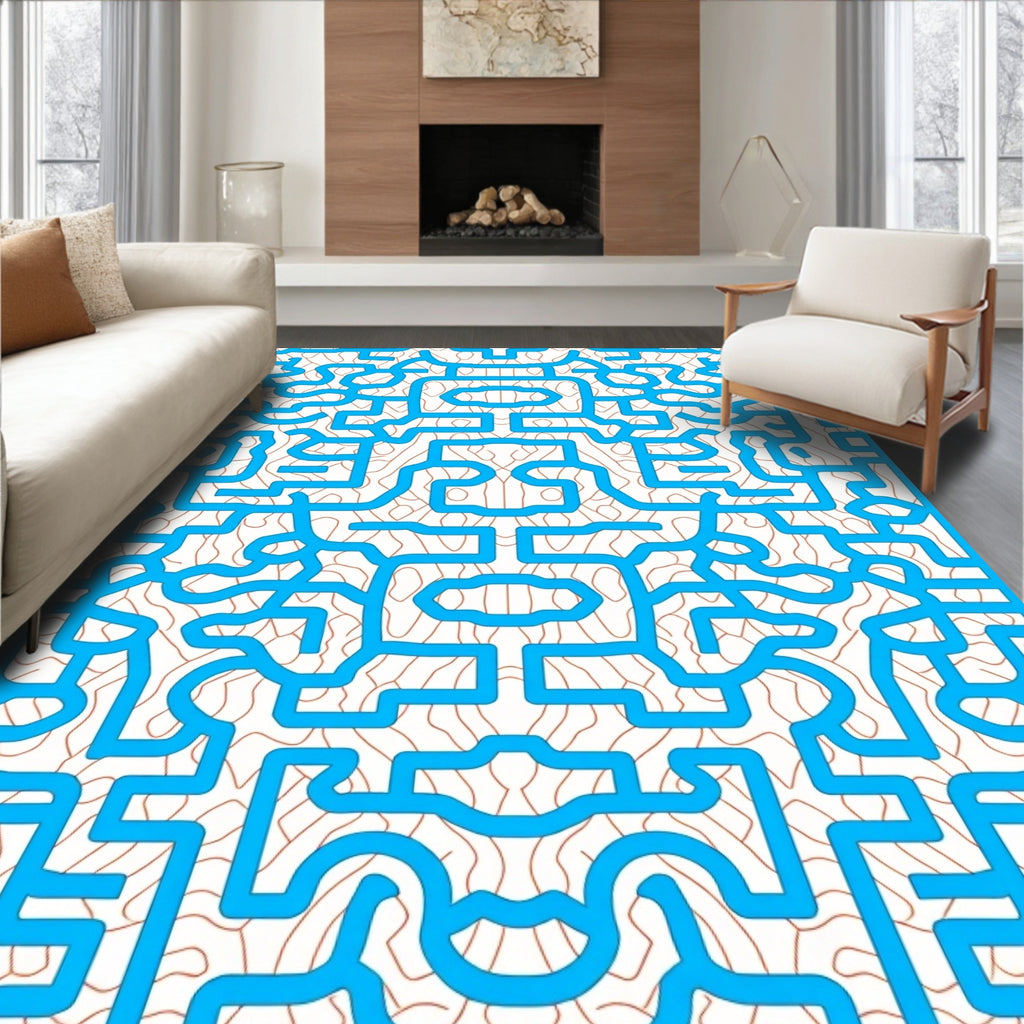 Blue Abstract Circuit Terran Maze Rug