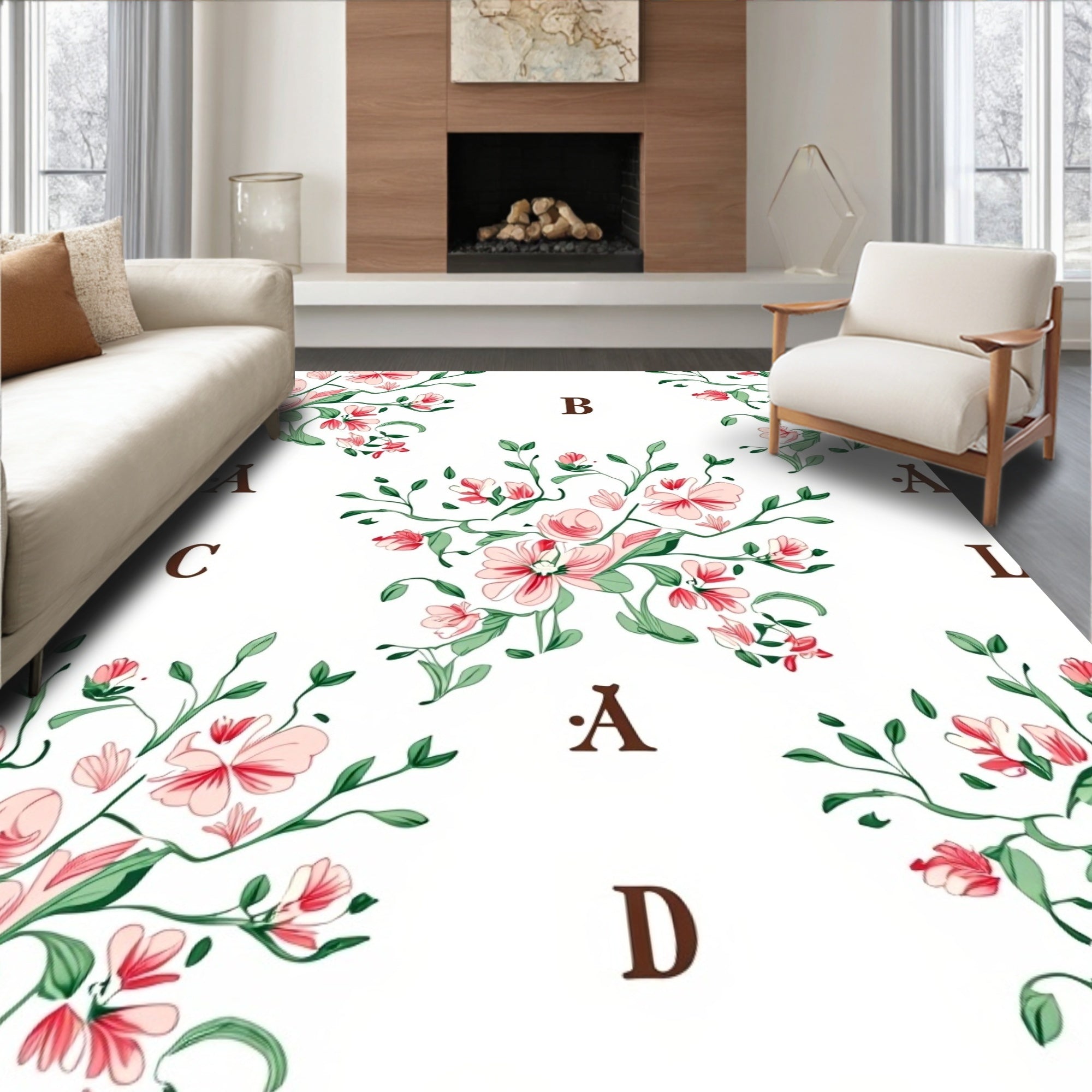 Pink Petal Blossom Vine Repeating Rug