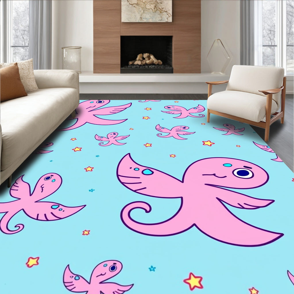 Playful Pink Octopus Starry Sky Rug