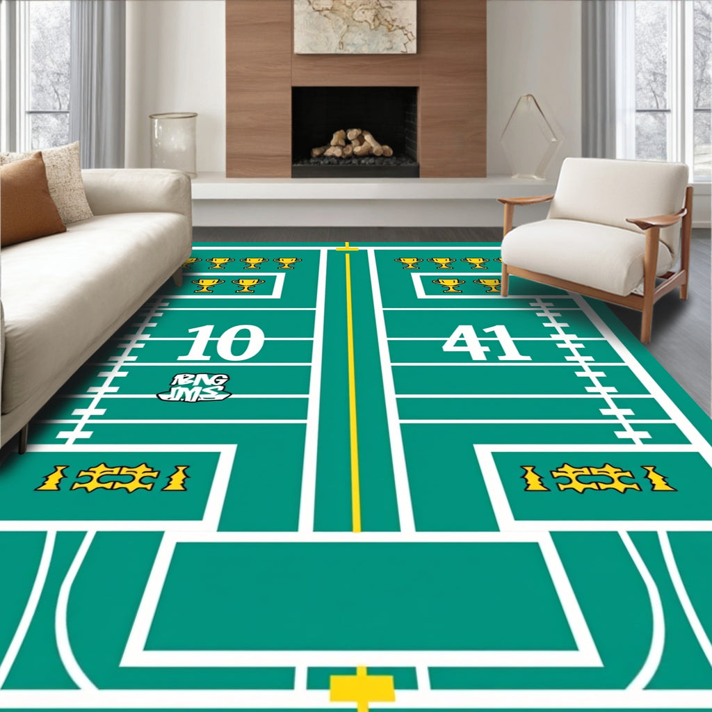 Golden Trophy Football Field Canvas Rug