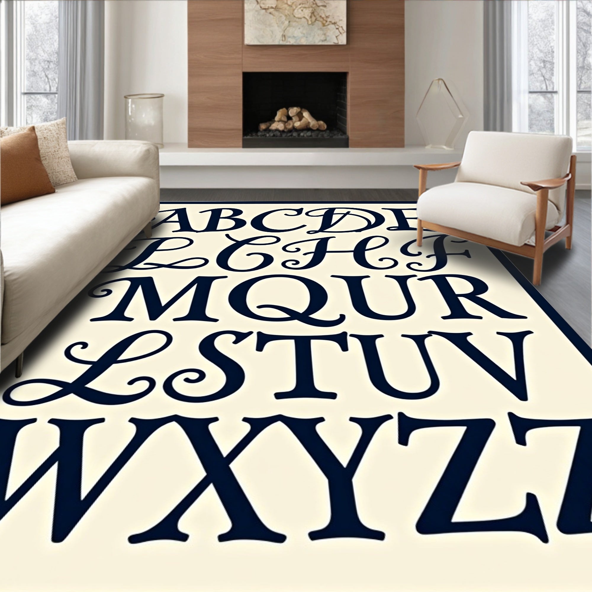 Vintage Navy Alphabet Typography Rug