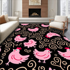 Pink Chicks Swirls Black Background Rug