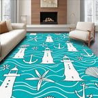 Coastal White Lighthouse Anchor Seashell Waves Rug