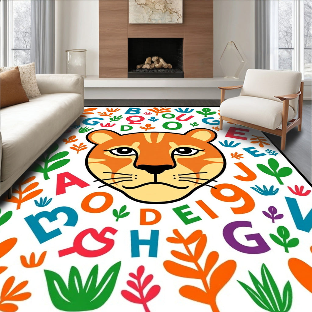 Playful Lion Cub Alphabet Jungle Rug