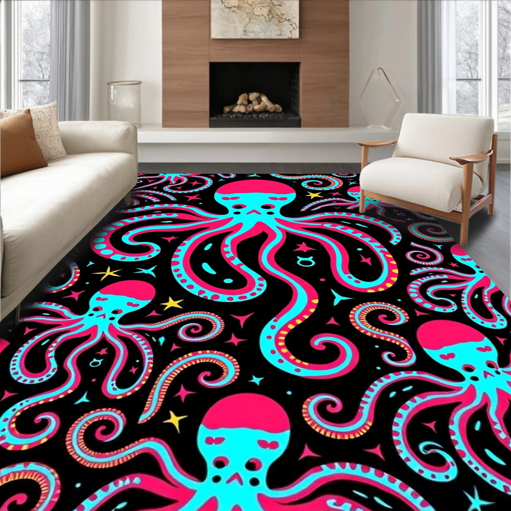 Vibrant Pink Turquoise Octopus Swirl Rug