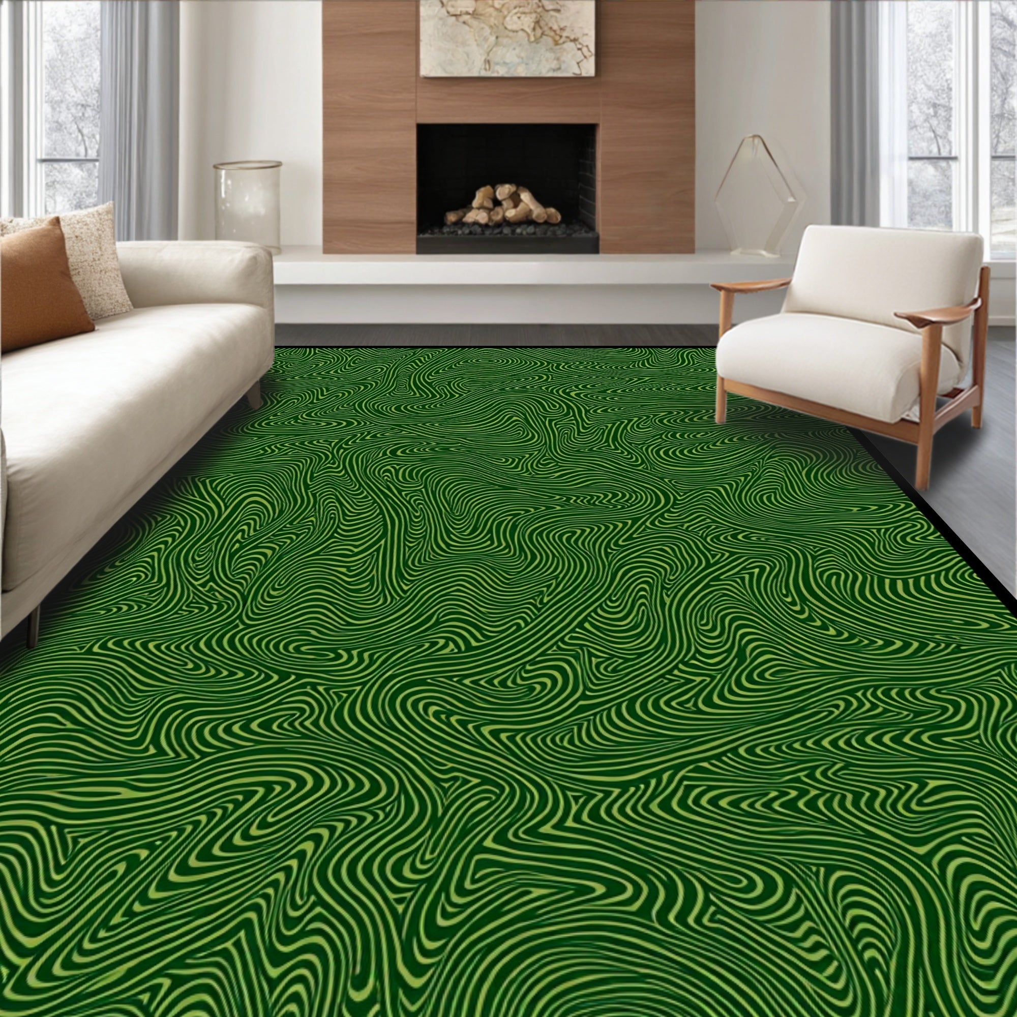 Emerald Green Swirling Stripe Rug