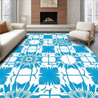 Vivid Blue Sunburst Grid Rug