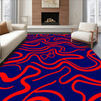 Crimson Wavy Lines Blue Field Rug