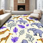 Safari Elephants And Zebras Jungle Rug