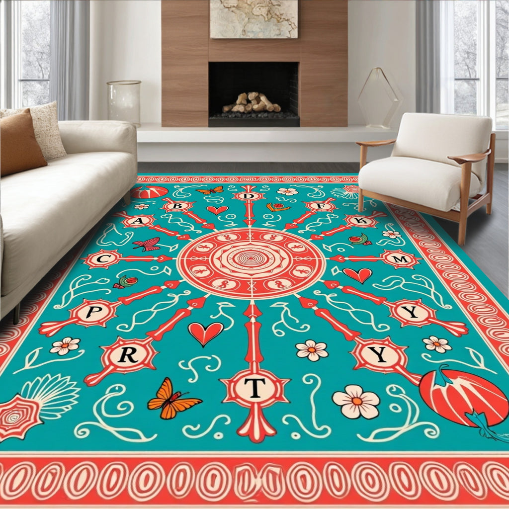 Floral Sunburst Mandala With Butterflies Rug
