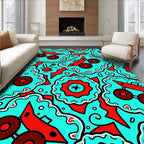 Bold Red Teal Abstract Wheels Rug