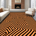 Bold Orange Maze Geometric Rug