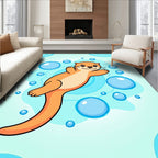 Cute Orange Otter Bubbles Underwater Rug