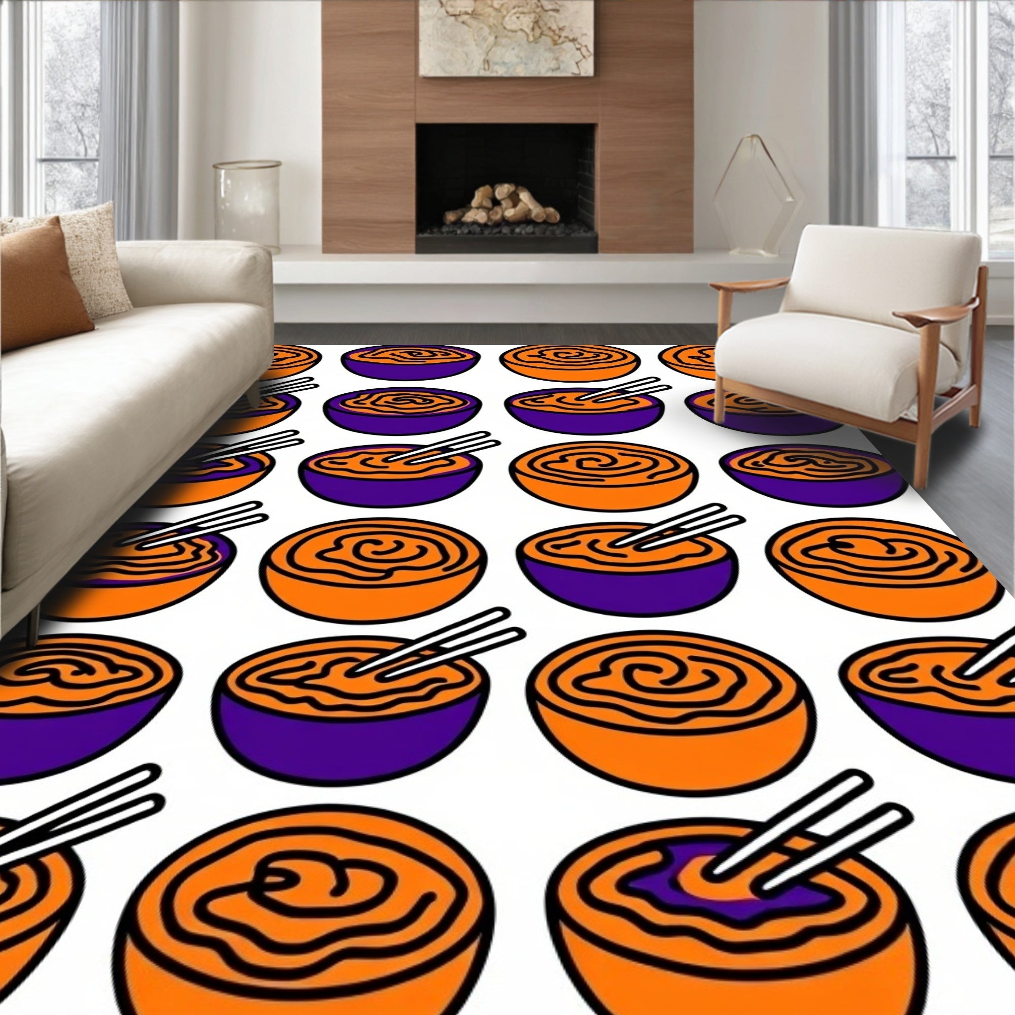 Orange Purple Swirl Noodle Bowls Rug