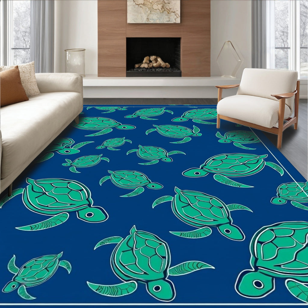 Blue Green Turtle Marine Life Rug