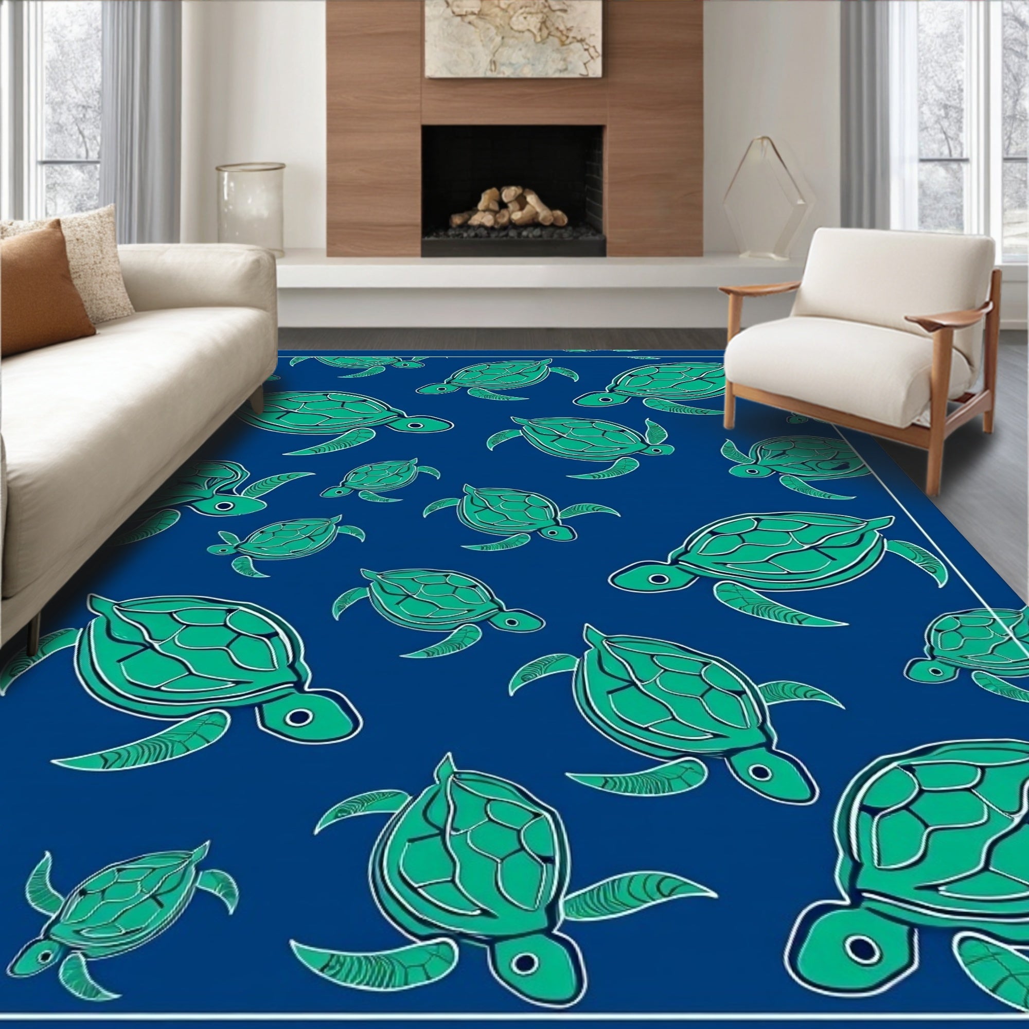 Blue Green Turtle Marine Life Rug