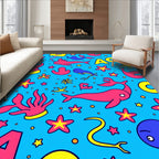 Whimsical Pink Blue Sea Life Alphabet Rug