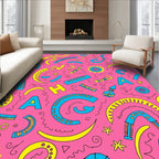 Funky Pink Blue Yellow Abstract Shapes Rug