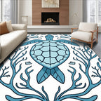 Blue Turtle Coral Reef Illustration Rug