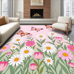 Pink Spring Butterflies Floral Garden Rug
