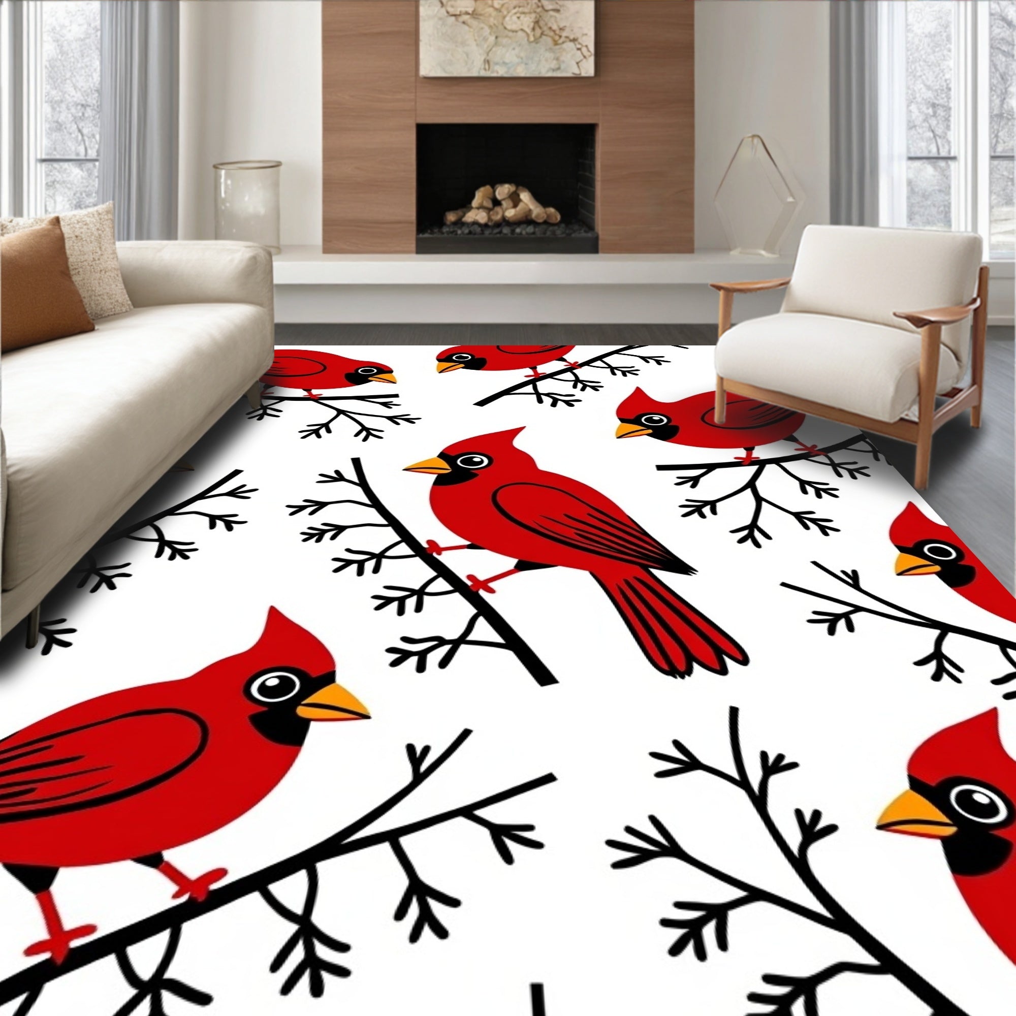 Bright Red Cardinals Perched on Branches Rug