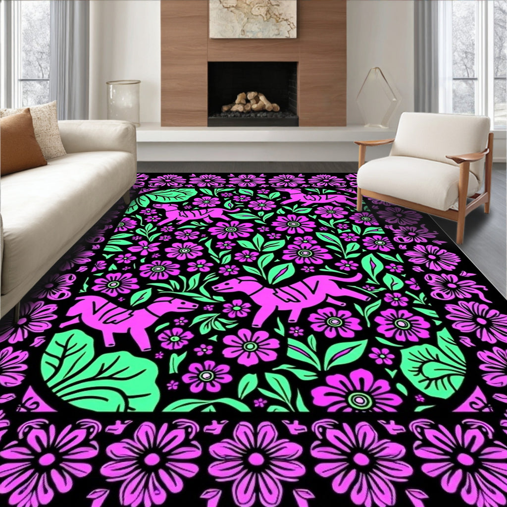 Pink Dog Floral Garden Rug