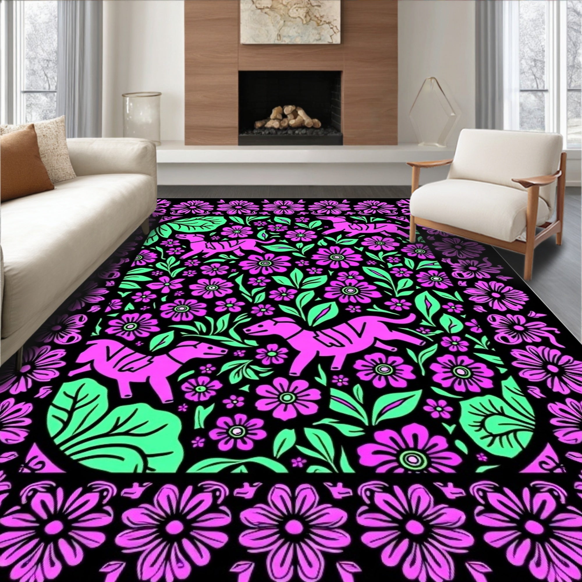 Pink Dog Floral Garden Rug