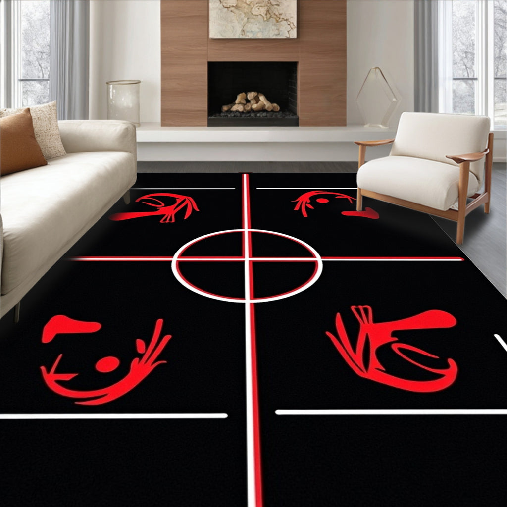 Bold Black Red Abstract Figures Rug