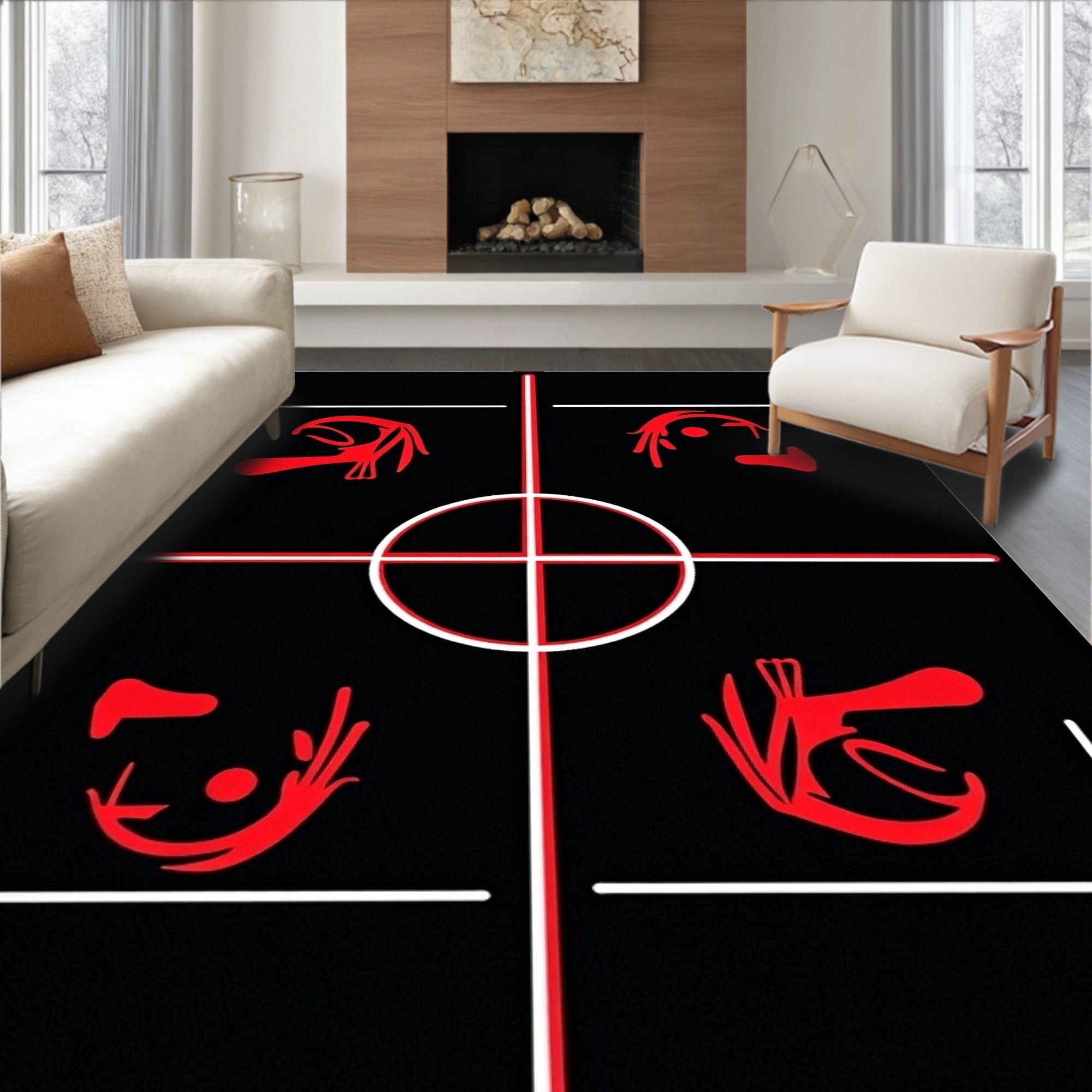 Bold Black Red Abstract Figures Rug