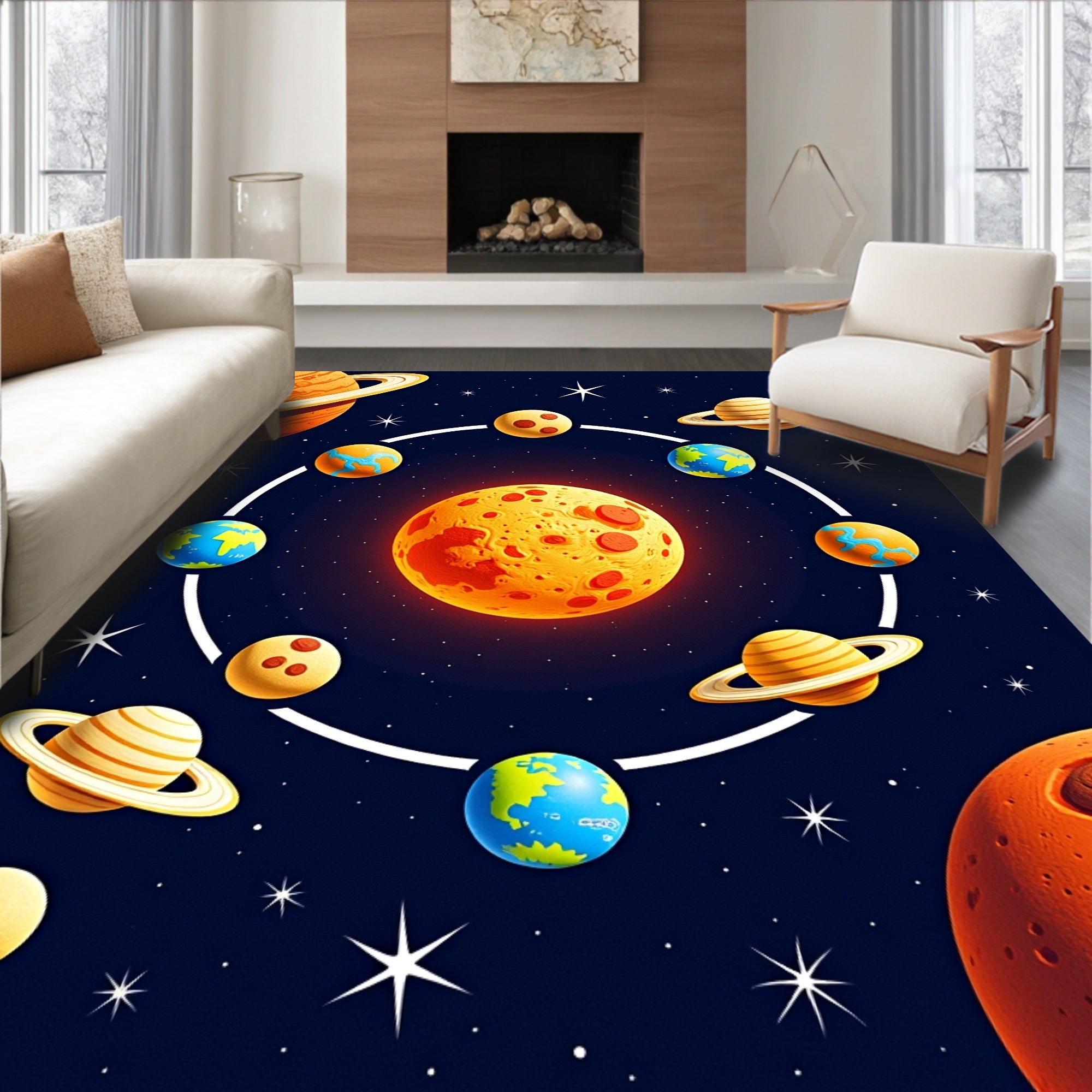 Cosmic Planets In Orbit Arrangement Rug