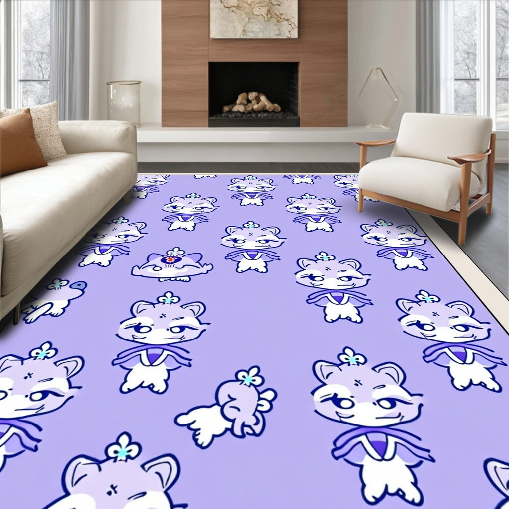 Whimsical Purple Kitty Crown Medley Rug