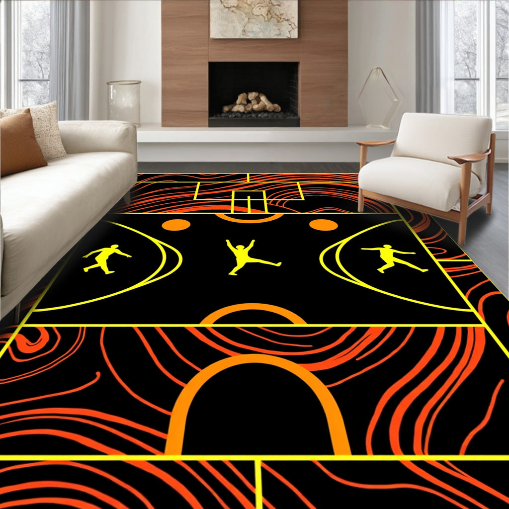 Abstract Orange Swirl Yellow Figures Rug