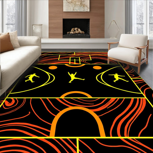 Abstract Orange Swirl Yellow Figures Rug