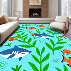 Blue Shark and Orange Fish Ocean Garden Rug