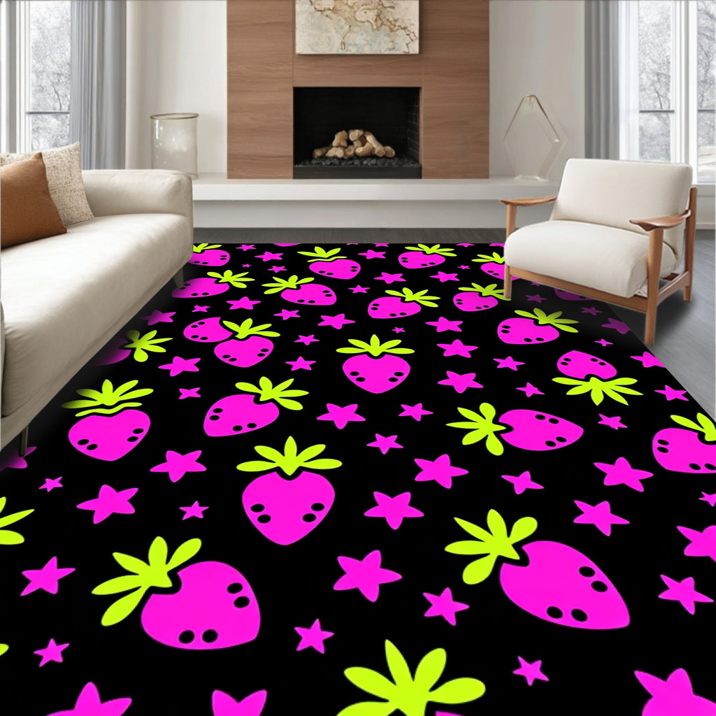 Vibrant Pink Strawberry Starry Night Rug