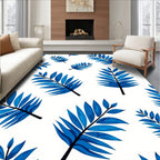 Deep Blue Tropical Foliage Print Rug