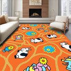 Whimsical Orange Cow Flower Collage Rug