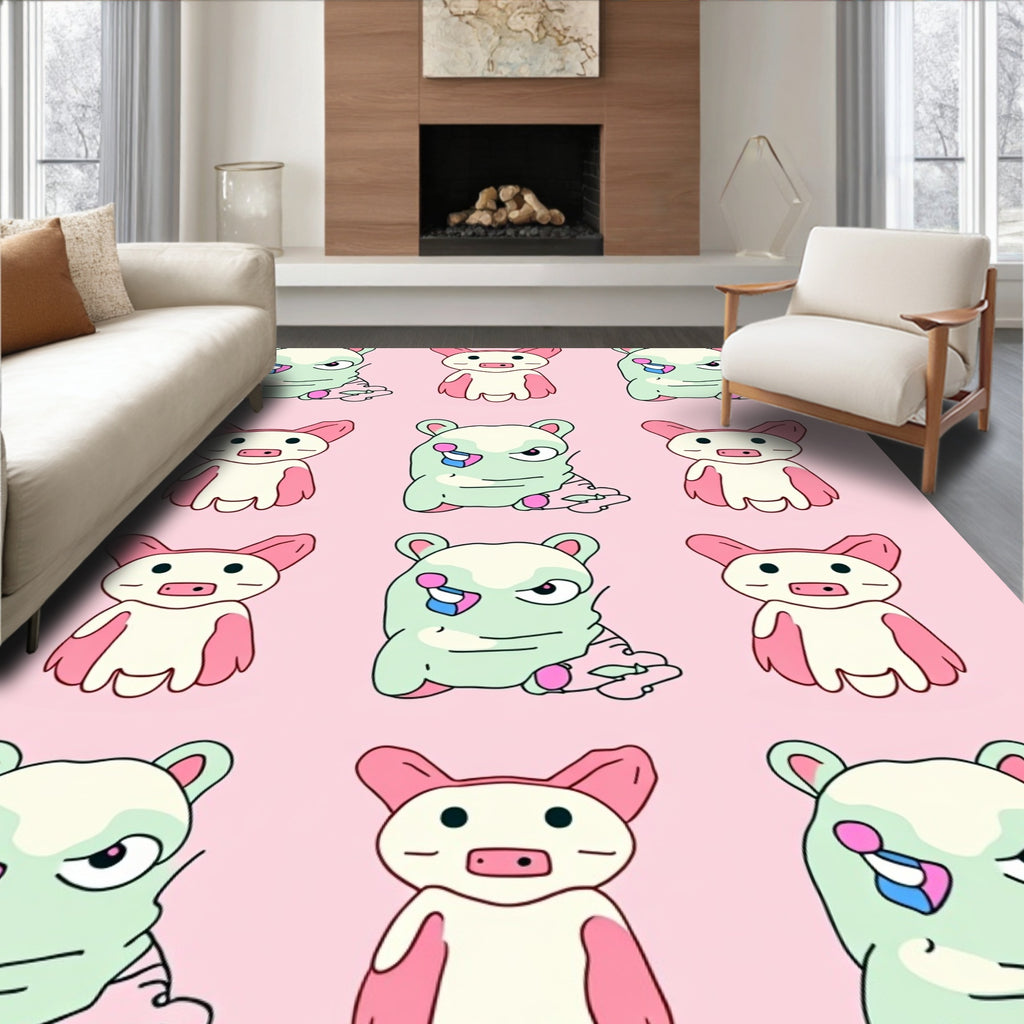 Whimsical Creatures Pink Mint Repeat Rug