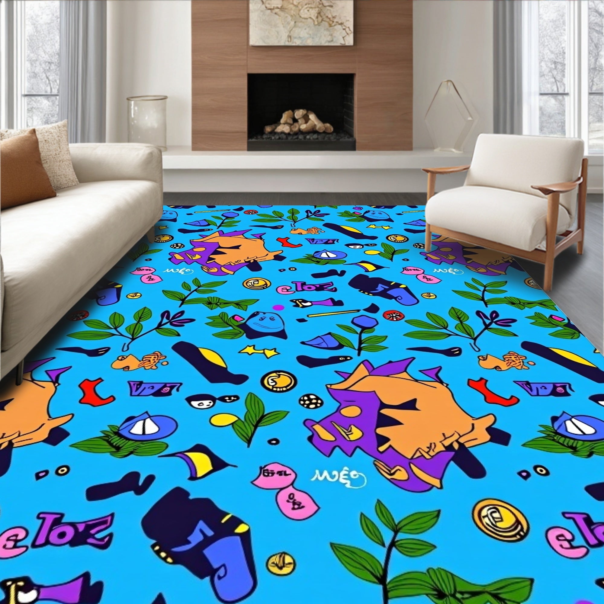 Abstract Faces And Foliage Rug