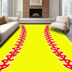 Bright Yellow Red Stitching Rectangles Rug