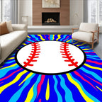 Vibrant Blue Baseball Burst Rug