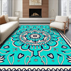 Turquoise Cream Navy Mandala Rug